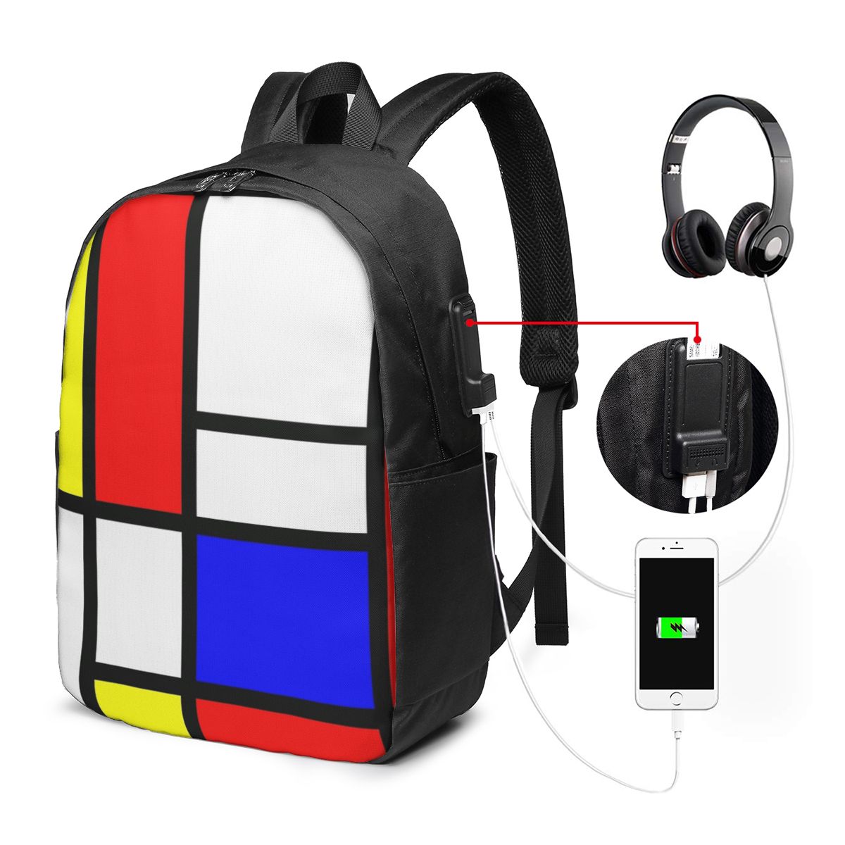 Travel Bags - Piet Mondrian Composition Backpack Travel Notebook