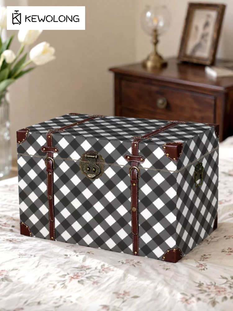 Vintage Plaid Print Wooden Sto - đánh giá và giá Retro Vintage Trunk Suitcase